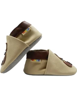 Baby-Lederlaufschuhe mit rutschfester Sohle – Cremefarben mit Fuchsmotiv