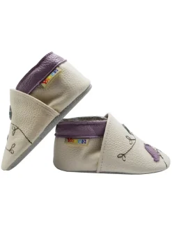 Baby-Lederlaufschuhe mit rutschfester Sohle – Cremefarben mit Vogelmotiv