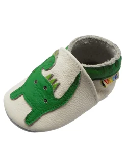 Baby-Lederlaufschuhe mit rutschfester Sohle – grünes Dinosauriermuster
