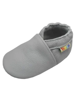 Babyschuhe aus Leder mit rutschfester Sohle – Hellgrau
