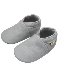 Babyschuhe aus Leder mit rutschfester Sohle – Hellgrau