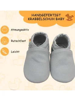 Babyschuhe aus Leder mit rutschfester Sohle – Hellgrau