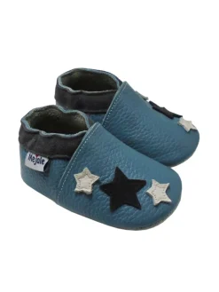 Blaue Baby Leder Krabbelschuhe, mit rutschfester Sohle – Sternenmuster