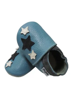Blaue Baby Leder Krabbelschuhe, mit rutschfester Sohle – Sternenmuster