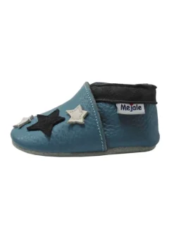 Blaue Baby Leder Krabbelschuhe, mit rutschfester Sohle – Sternenmuster