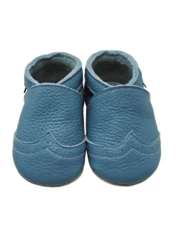 Blaue Baby Leder Krabbelschuhe, mit rutschfester Sohle – Wellenmuster