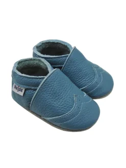 Blaue Baby Leder Krabbelschuhe, mit rutschfester Sohle – Wellenmuster