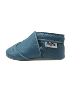 Blaue Baby Leder Krabbelschuhe, mit rutschfester Sohle – Wellenmuster