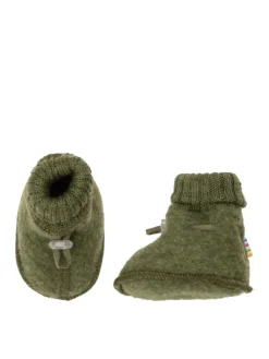 Booties Krabbelschuhe Merinowolle in dunkelolive
