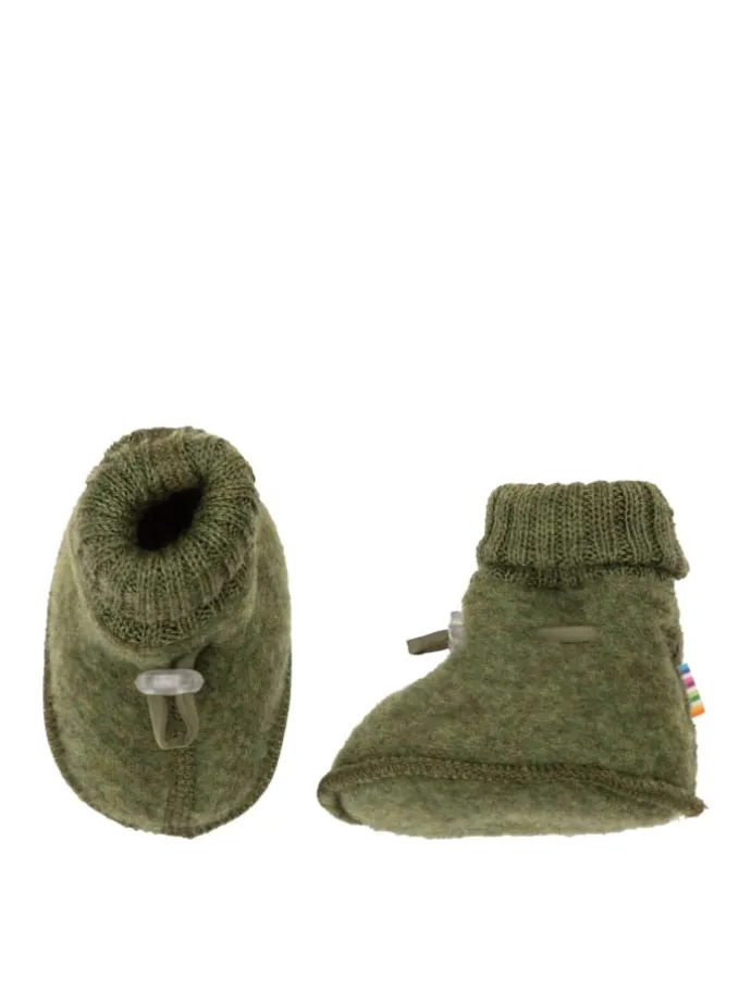 Booties Krabbelschuhe Merinowolle in dunkelolive