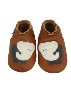 Braune Baby-Leder-Laufschuhe, komfortabel mit rutschfester Sohle -Elefantenmotiv