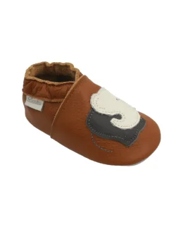 Braune Baby-Leder-Laufschuhe, komfortabel mit rutschfester Sohle -Elefantenmotiv