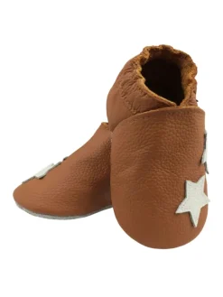 Braune Baby-Lederschuhe, komfortable rutschfeste Sohle - Sternmuster