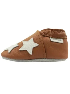Braune Baby-Lederschuhe, komfortable rutschfeste Sohle - Sternmuster