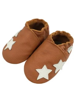 Braune Baby-Lederschuhe, komfortable rutschfeste Sohle - Sternmuster