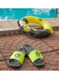 BVB Badeschlappen Logo neon in Schwarz