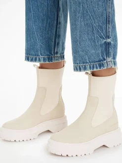 Chelsea-Boots in Beige/ Weiß