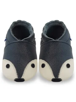 Dunkelblaue Baby Leder Krabbelschuhe, mit rutschfester Sohle – Fuchs-Muster
