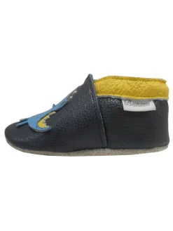 Dunkelblaue Baby Leder Krabbelschuhe, mit rutschfester Sohle –Dinosaurier-Muster