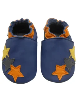 Dunkelblaue Baby-Leder-Laufschuhe, mit rutschfester Sohle - buntem Sternenmuster
