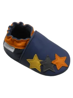 Dunkelblaue Baby-Leder-Laufschuhe, mit rutschfester Sohle - buntem Sternenmuster