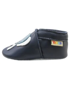 Dunkelblaue Babyschuhe aus echtem Leder ，rutschfester Sohle–Mit Elefanten-Muster