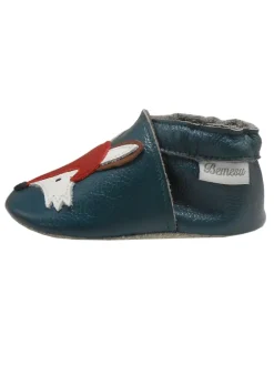 Dunkelgrüne Baby Leder Krabbelschuhe, mit rutschfester Sohle – Fuchs-Muster