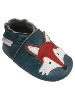 Dunkelgrüne Baby Leder Krabbelschuhe, mit rutschfester Sohle – Fuchs-Muster