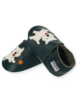 Dunkelgrüne Babyleder-Kleinkindschuhe, bequeme rutschfeste Sohle - Welpenmuster