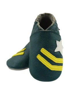 Dunkelgrüne Baby-Leder-Laufanfänger, bequeme rutschfeste Sohlen – Meteor-Muster