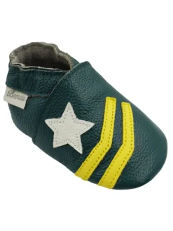 Dunkelgrüne Baby-Leder-Laufanfänger, bequeme rutschfeste Sohlen – Meteor-Muster