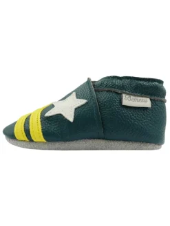 Dunkelgrüne Baby-Leder-Laufanfänger, bequeme rutschfeste Sohlen – Meteor-Muster