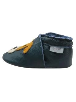 Dunkelgrüne Baby-Leder-Laufschuhe, mit rutschfester Sohle - mit Mops-Motiv