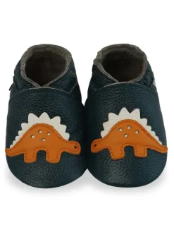 Dunkelgrüne Baby-Leder-Wanderschuhe, rutschfeste Sohlen - Triceratops-Muster