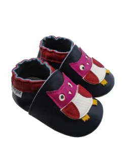 Dunkellila Baby Leder Krabbelschuhe, mit rutschfester Sohle - Eulen-Muster