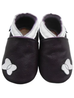 Dunkellila Baby-Leder-Laufschuhe, mit rutschfester Sohle - Schmetterlingsmotiv