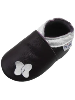 Dunkellila Baby-Leder-Laufschuhe, mit rutschfester Sohle - Schmetterlingsmotiv