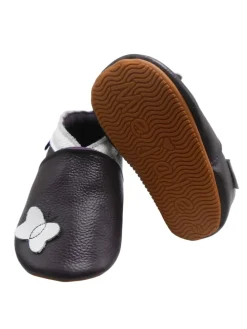 Dunkellila Baby-Leder-Laufschuhe, mit rutschfester Sohle - Schmetterlingsmotiv