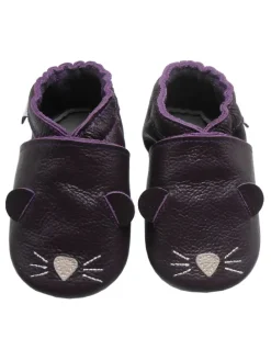 Dunkellila Baby-Leder-Laufschuhe, komfortabel mit rutschfester Sohle -Mäusemotiv