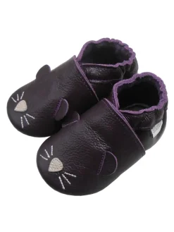 Dunkellila Baby-Leder-Laufschuhe, komfortabel mit rutschfester Sohle -Mäusemotiv