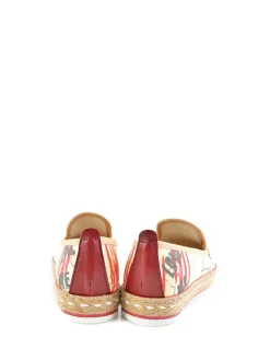 Espadrilles in Beige/ Schwarz/ Rot