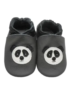 Grau Baby Leder Krabbelschuhe, mit rutschfester Sohle – Panda-Muster