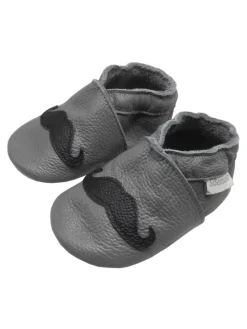 Graue Baby-Leder-Laufschuhe, komfortabel mit rutschfester Sohle - Bartmuster