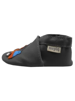 Graue Baby-Leder-Laufschuhe, komfortabel mit rutschfester Sohle - Lastwagenmotiv