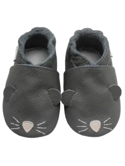 Graue Baby-Leder-Laufschuhe, komfortabel mit rutschfester Sohle - Mäusemuster