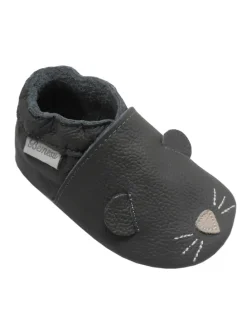 Graue Baby-Leder-Laufschuhe, komfortabel mit rutschfester Sohle - Mäusemuster