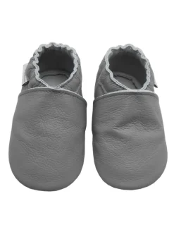 Graue Leder Krabbelschuhe für Babys mit weicher rutschfester Sohle