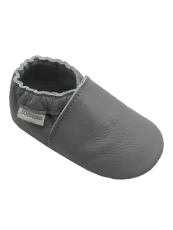 Graue Leder Krabbelschuhe für Babys mit weicher rutschfester Sohle