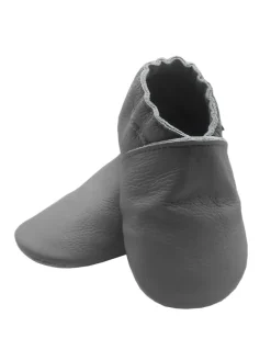 Graue Leder Krabbelschuhe für Babys mit weicher rutschfester Sohle