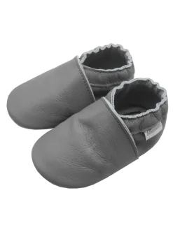 Graue Leder Krabbelschuhe für Babys mit weicher rutschfester Sohle